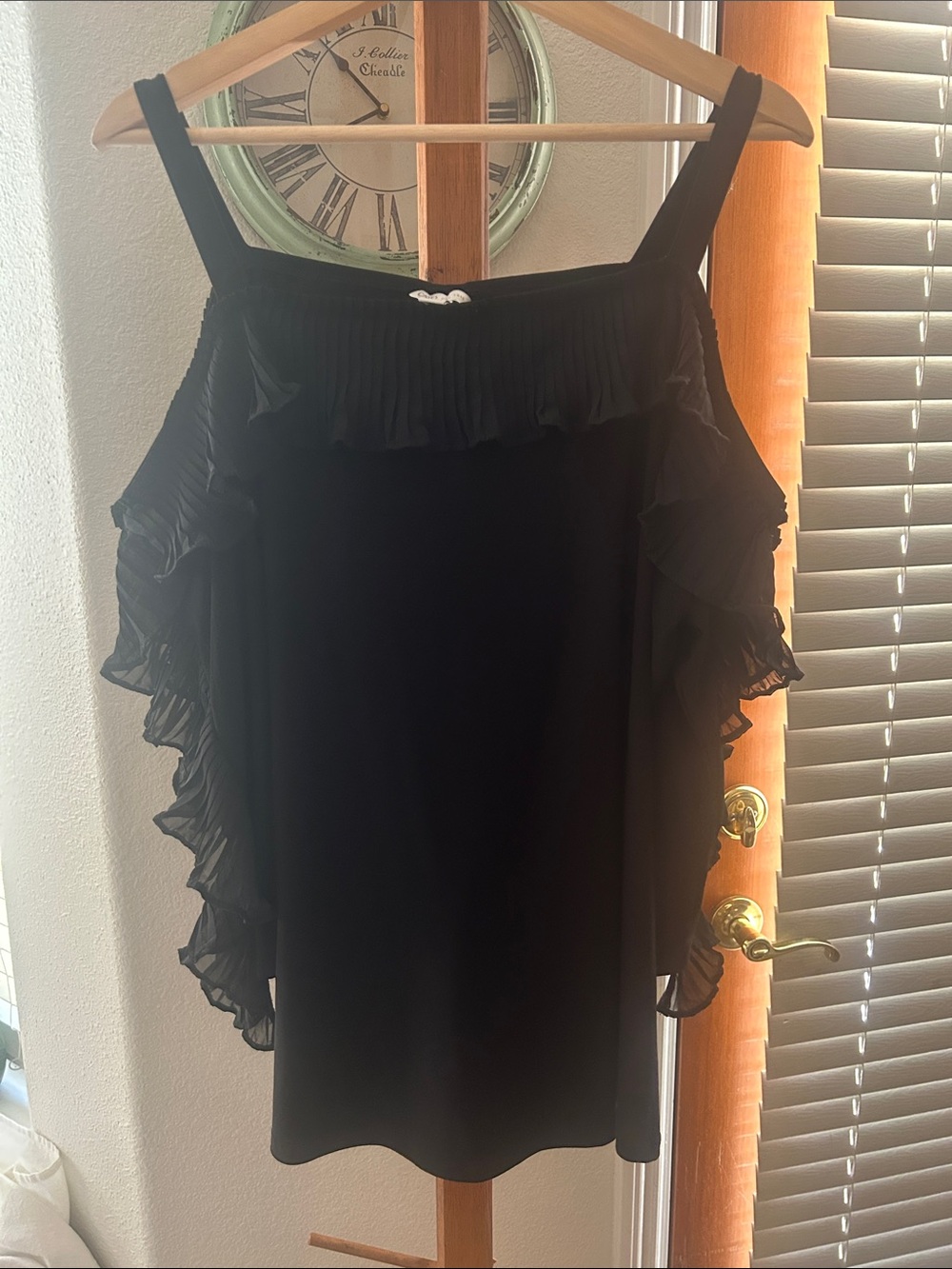 Cato Black Ruffle Cold-Shoulder Camisole
